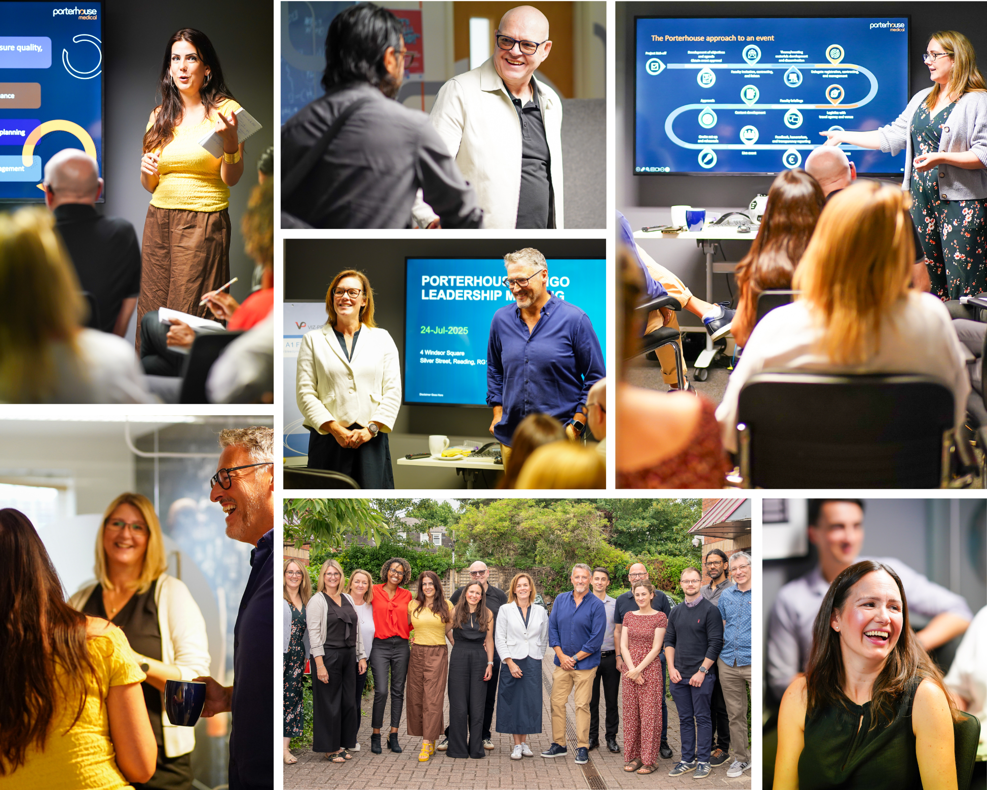 Collage of senior employees from two medical communications agencies working together
