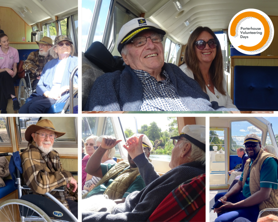 Photos of people on a boat for a care home outing in Henley