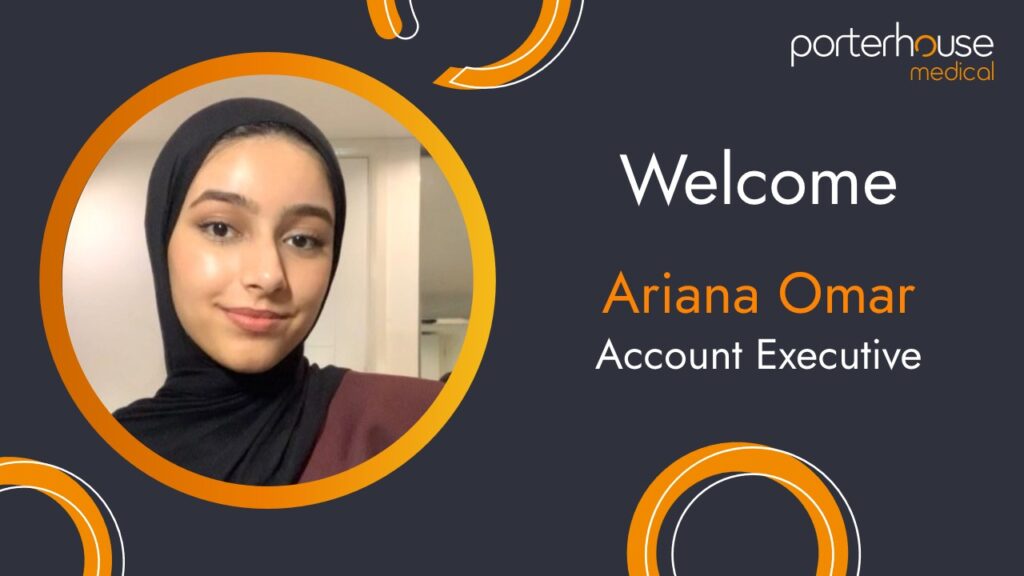 Welcome image with photo of latest female employee at Porterhouse Medical